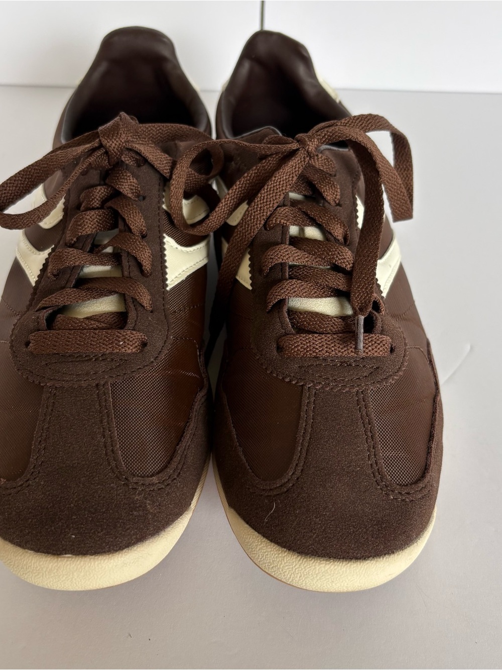 Chocolate Brown Retro Sneakers Low Profile Vintage Inspired Nylon Faux Suede - Picture 3 of 6